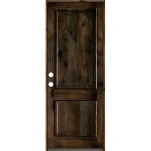36 in. x 96 in. Rustic Knotty Alder 2-Panel Square Top Right-Hand/Inswing Black Stain Wood Prehung Front Door