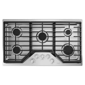 36 in. Gas Cooktop in Stainless Steel with 5 Elements including 18,000 BTU Burner