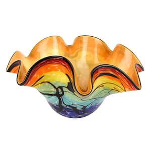 Allura Murano Style Art Glass Multi-Color Floppy Centerpiece Bowl
