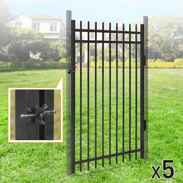 4 ft. x 6 ft. Pointed Pinnacle Anti-Rust Metal Fence Gate, Decorative Garden Gate (Pack of 5)