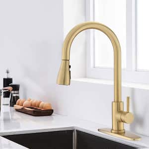 Stainless Steel Single-Handle Pull-Down Sprayer Kitchen Faucet with Swivel Spout in Brushed Gold