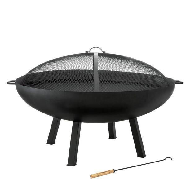 Round Steel Wood Burning Fire Pit, Hampton Bay Outdoor Fire Pit Cover