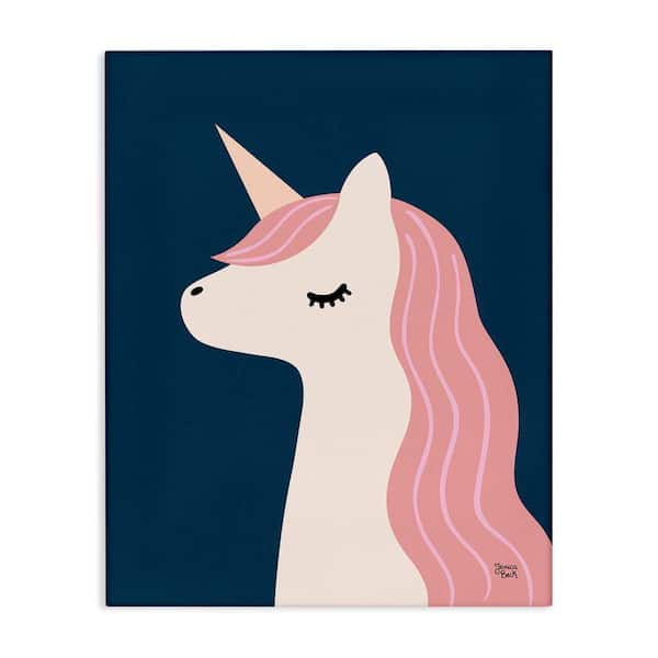 Stupell Industries Relaxed Unicorn on Blue by Jessica Beck Unframed Fantasy Graphic Art Print 20 in. x 16 in.