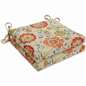 Floral 20 x 20 Outdoor Dining Chair Cushion in Multicolored/Tan (Set of 2)