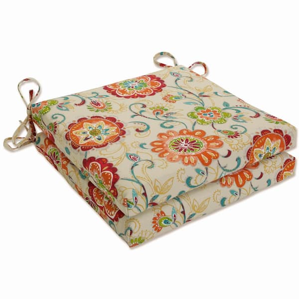 Pillow Perfect Floral 20 x 20 Outdoor Dining Chair Cushion in Multicolored/Tan (Set of 2)