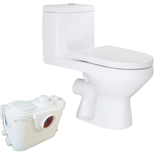 Macerating Toilet System with 500W Pump Dual Flush 1.1/1. 6GPF in White Round Upflush 1-Piece Design for Basement