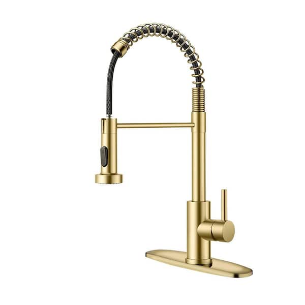 19.29 in. H Pull Down Sprayer Kitchen Faucet with 360° Spout Swivel in Brushed Gold Stainless Steel