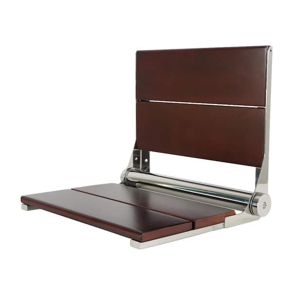 Soutien 20 in. x 16 in. Wall Mount Folding Shower Seat in Dark Wood/Polished Chrome