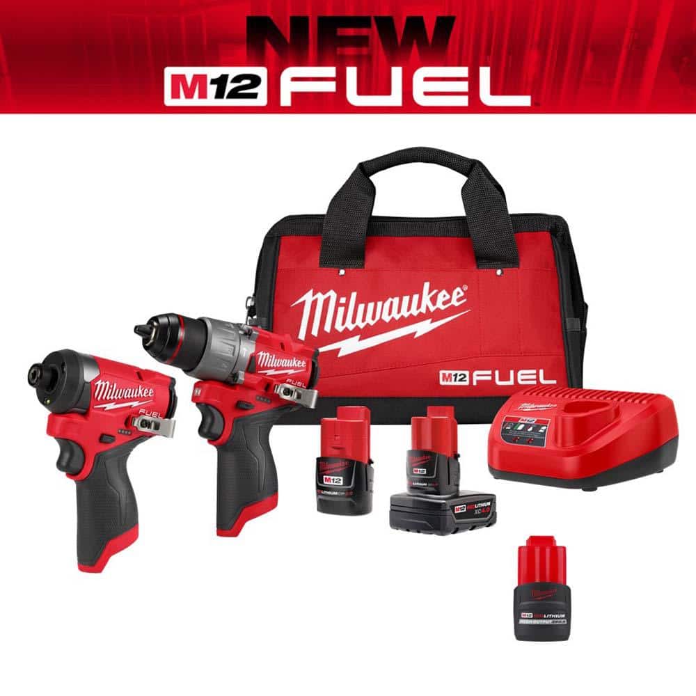 Milwaukee M12 FUEL 12V Lithium-Ion Brushless Cordless Hammer Drill and Impact Driver Combo Kit w/3 Batteries and Bag (2-Tool) -  3497-2425