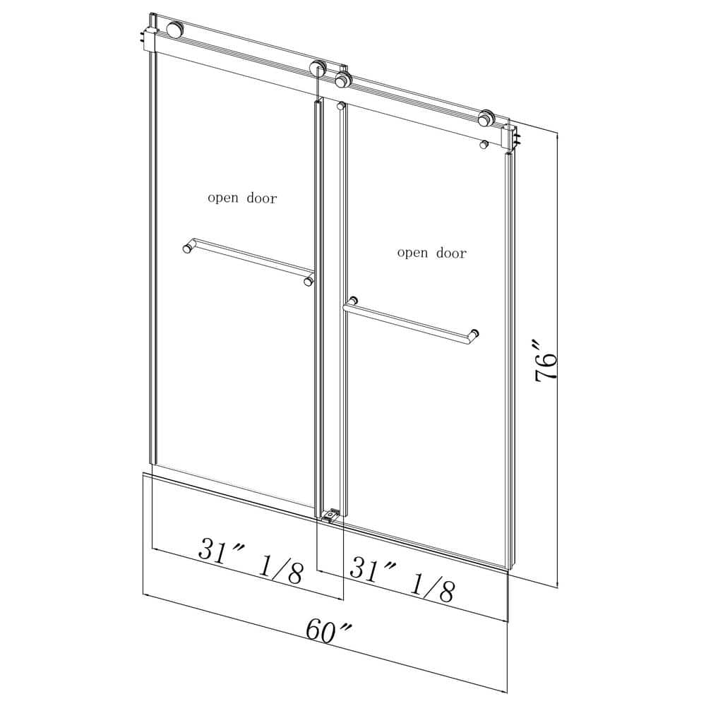 60" Frameless Brushed Nickel Sliding Shower Door with Clear Glass