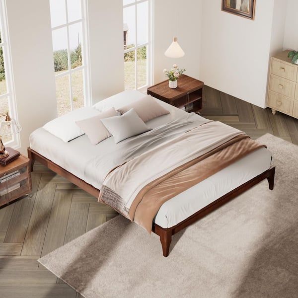 Harper & Bright Designs Chocolate(Brown) Solid Dry Bamboo Wood Frame Queen Size Platform Bed with Additional Center Support Slats and Legs