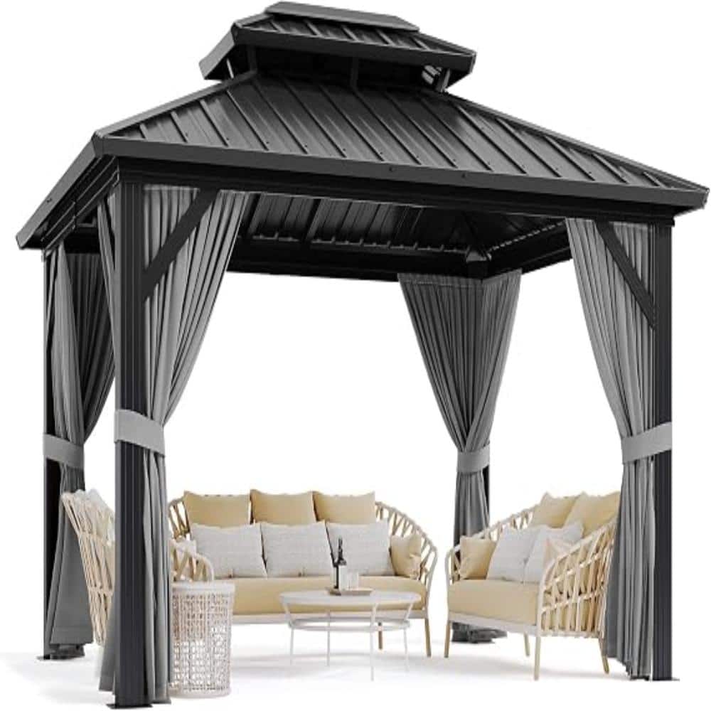 12'x14' Grey All Weather Hardtop Gazebo, Aluminum Frame Double Metal Roof with Curtains and Mosquito Net price history on PriceWatchPro