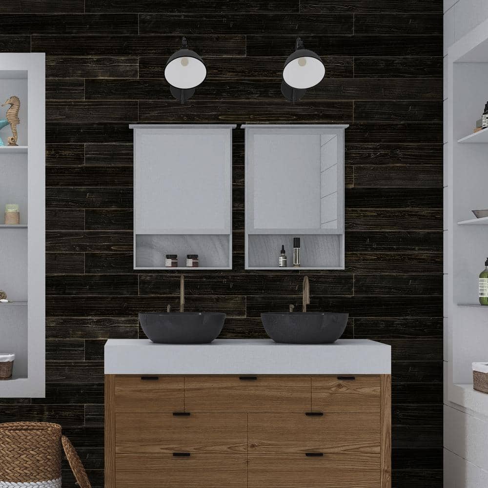 Charcoal Black Solid Pine Wood Wall Planks Set