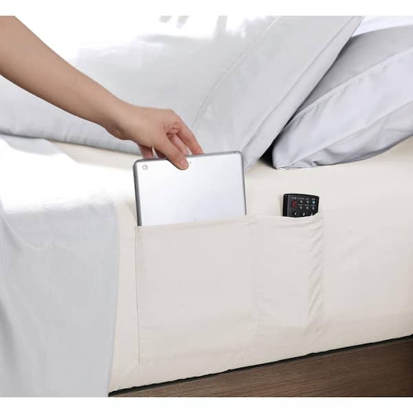 swift home Queen Size Microfiber Fitted Sheet with 8 in. Double Storage Pockets, Coconut Milk