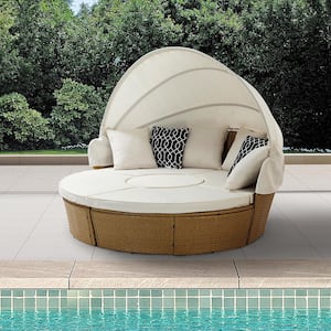 Zest White 70.5 in. W Metal Outdoor Rattan Patio Day Bed with White Cushions