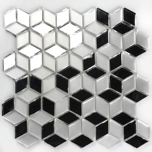 Art Deco Silver Diamond Mosaic 2 in. x 2 in. Multifinish Glass Mirror Peel and Stick Wall Tile (7 sq. ft./Case)