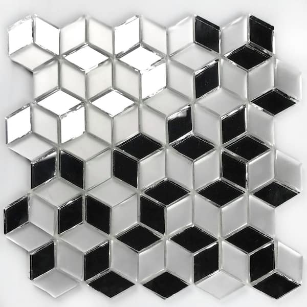 ABOLOS Art Deco Silver Diamond Mosaic 2 in. x 2 in. Multifinish Glass Mirror Peel and Stick Wall Tile (7 sq. ft./Case)