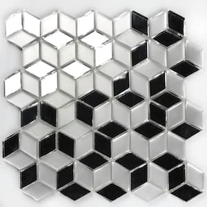 Musico Diamond 9 in. x 9 in. Silver Multi Finish Glass Mirror Mosaic Wall Tile (14 sq.ft./Case)