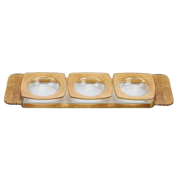 Badash Crystal 18 in. L x 2 in. H Handcrafted Gold Decor Glass Serving Set 4-Piece