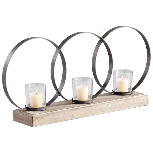 Filament Design Prospect 11.5 in. Raw Iron and Natural Wood Candle Holder