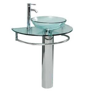 Attrazione 28.75 in. Modern Stainless Steel Pedestal with Clear Glass Vessel Sink