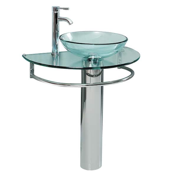 Fresca Attrazione 28.75 in. Modern Stainless Steel Pedestal with Clear Glass Vessel Sink