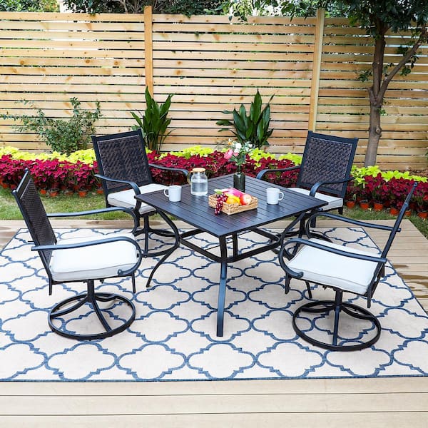 Phi Villa Black 5-piece Metal Patio Outdoor Dining Set With Slat Square 