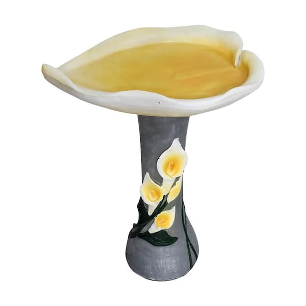 Watnature 20 in. H Concrete Outdoor Birdbath Birdfeeder -Flower Pedestal Bird Baths for Outdoors, Garden, Patio, Lawn, Backyard