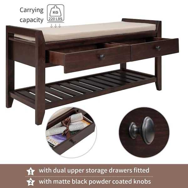 Rustic Style Wood Entryway Storage Bench Ottoman Espresso Dining Bench with  Beige Cushion 42 in. FY-WF299118AAL - The Home Depot