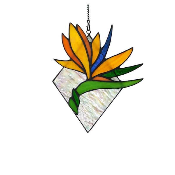 Yellow Bird of Paradise Flower Stained Glass Window Panel