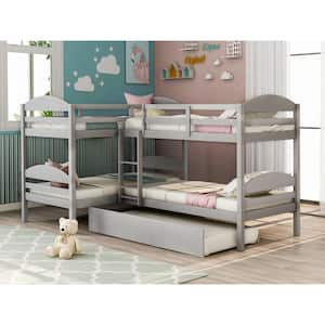 Gray L-Shaped Twin Size Bunk bed with Trundle