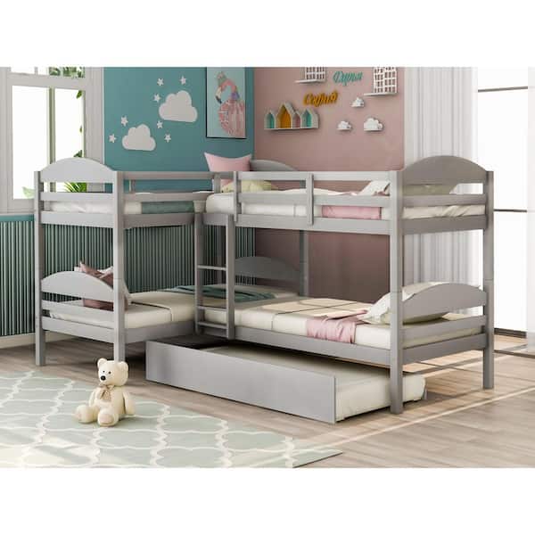 Harper & Bright Designs Gray L-Shaped Twin Size Bunk bed with Trundle