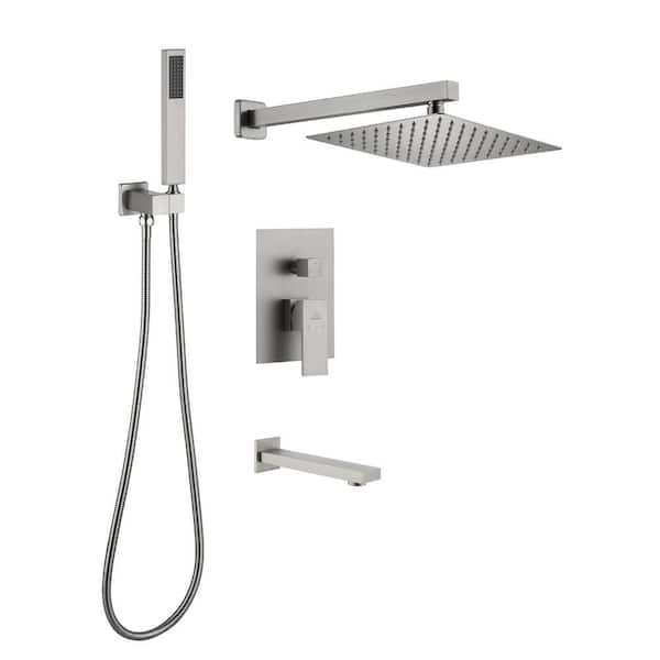 CASAINC 1-Spray Patterns with 2.5 GPM 10 in. Tub Wall Mount Dual Shower Heads in Spot Resist Brushed Nickel