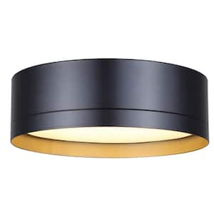 KYRIE 11.75 in. 1-Light Integrated LED Black Modern Flush Mount with Black Metal Shade