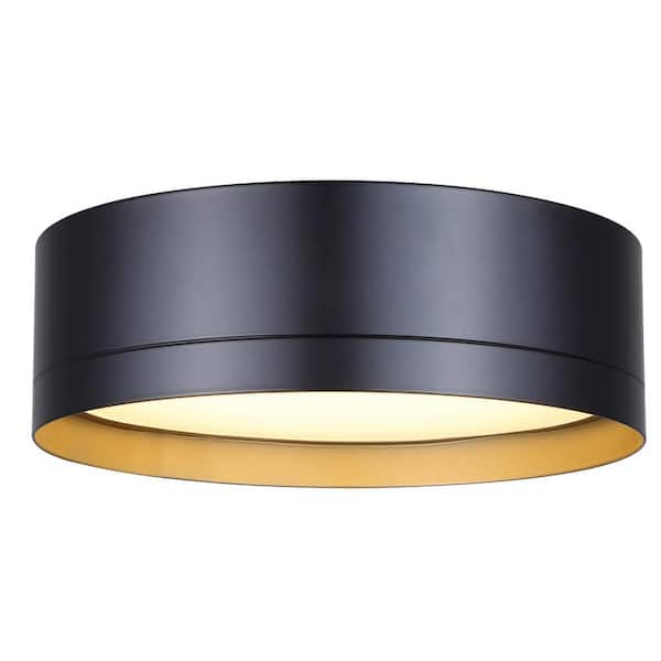 CANARM KYRIE 11.75 in. 1-Light Integrated LED Black Modern Flush Mount with Black Metal Shade