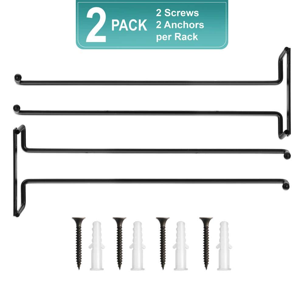 Black Steel Wall Mounted Wine Rack Set with Glass Holders