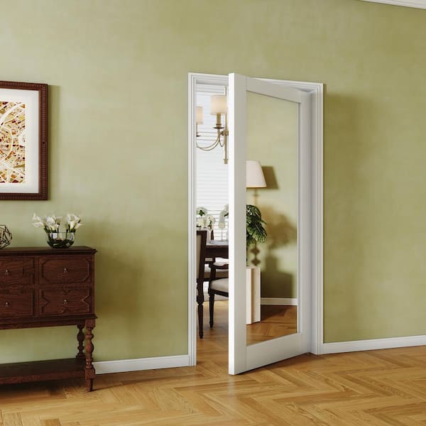 32 in. x 80 in. 1-Lite Mirrored Glass Interior Door Panels MDF White Wardrobe Door Slab Prefinished