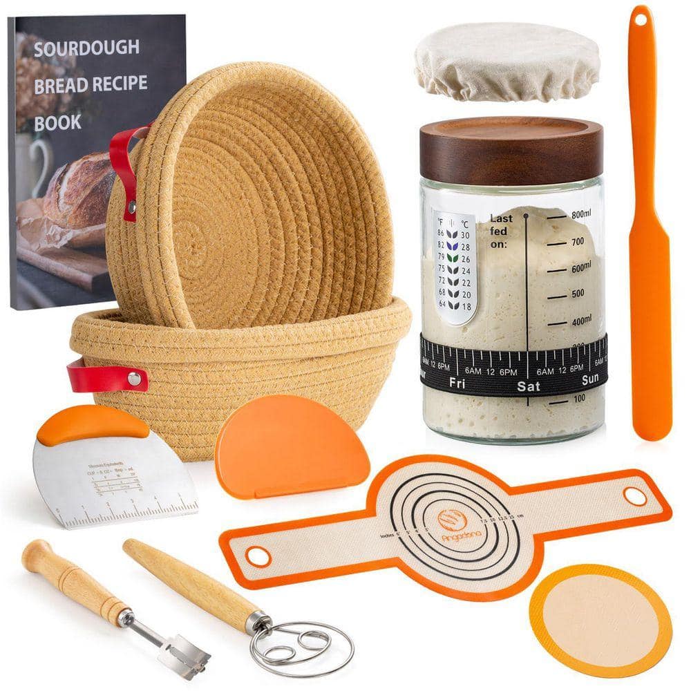 JFVKAF Sourdough Starter Kit with Cotton Rope Banneton Baskets, 35 oz ...