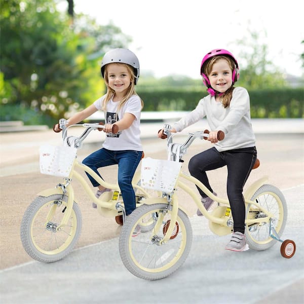 16 in. Kids Bike Toddler Adjustable Bicycle with Training Wheel for 4-Years to 7-Years Old Girl Beige