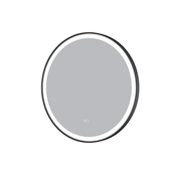 ANGELES HOME 28 in. W x 28 in. H Round Aluminum Framed Wall Bathroom Vanity Mirror w/ Light in Matte Black