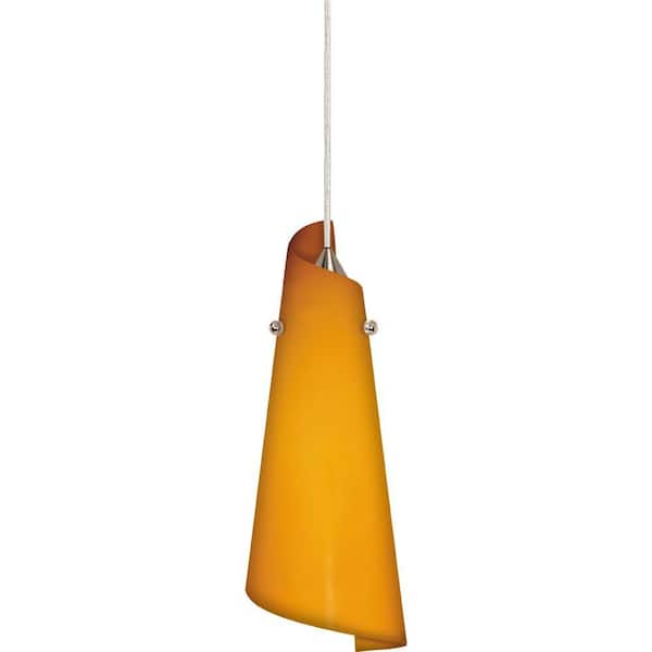 Glomar 1-Light Brushed Nickel Halogen Pendant with Butterscotch Paper Twist Glass -DISCONTINUED