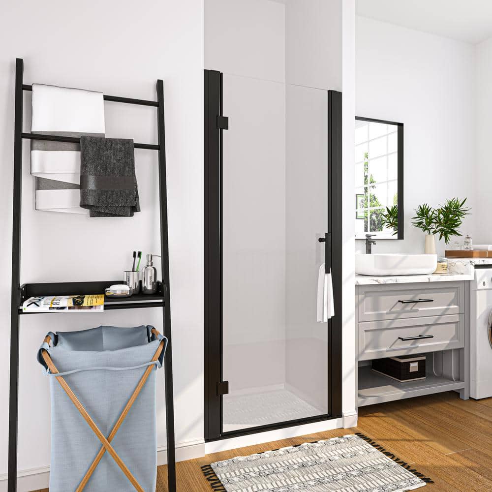 32'' Matte Black Frameless Pivot Shower Door with Clear Glass