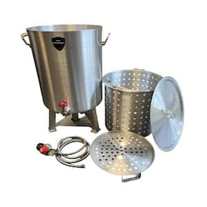 60 qt. Crawfish Boiler Powered Seafood Pot with Drain Valve, Single Jet Burner, Basket and Lid