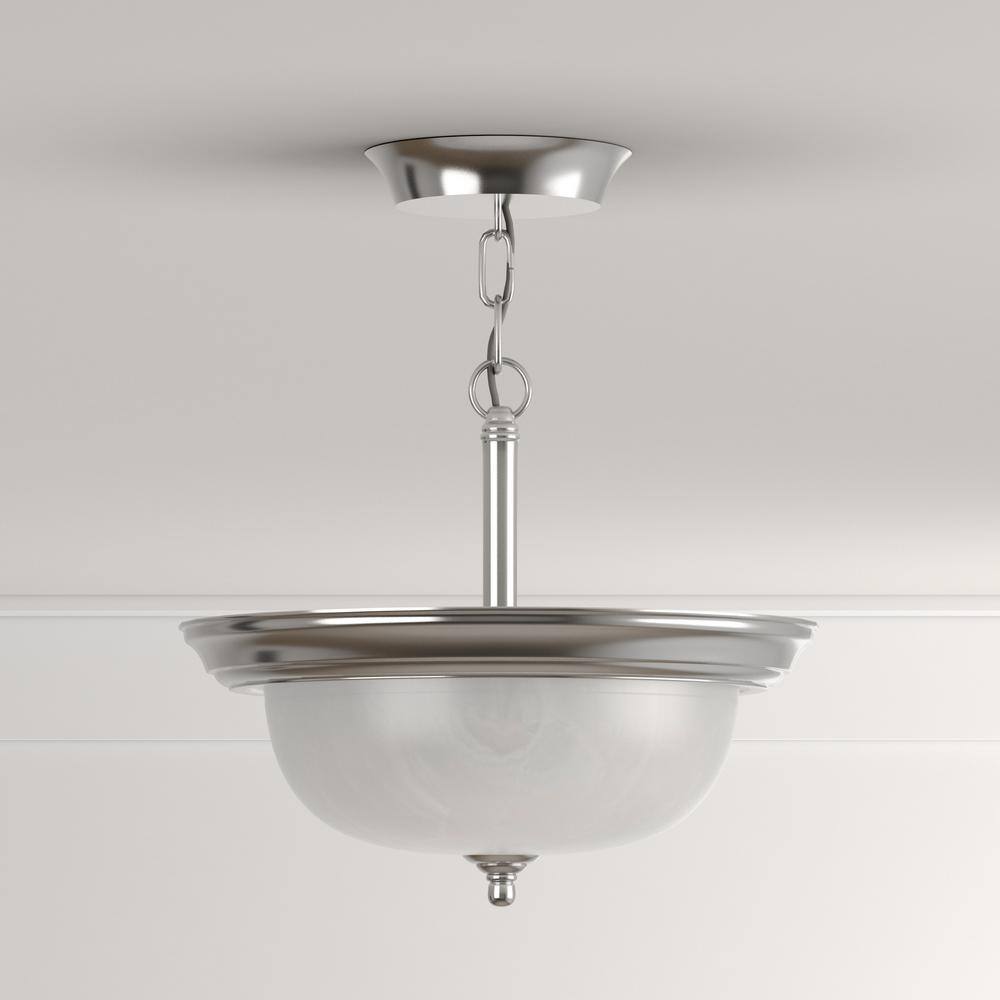 Brushed Nickel Semi-Flush Mount with Alabaster Glass Shade