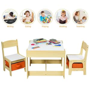 Natural Kids Table Chairs Set With Storage Boxes Whiteboard Drawing