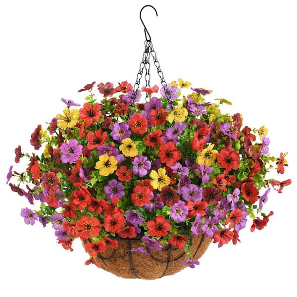 Unbranded 19 in. Light Purple, red, brown, yellow color Outdoor Artificial Daisy Flowers Hanging Baskets
