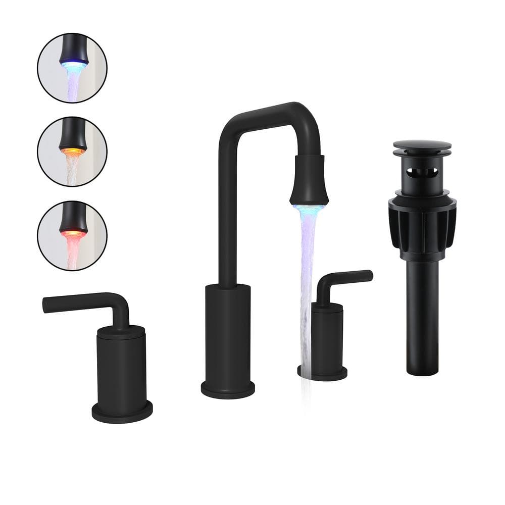 Boyel Living 8 in. Widespread Double Handle Bathroom Faucet with LED Light Temperature Display in Matte Black