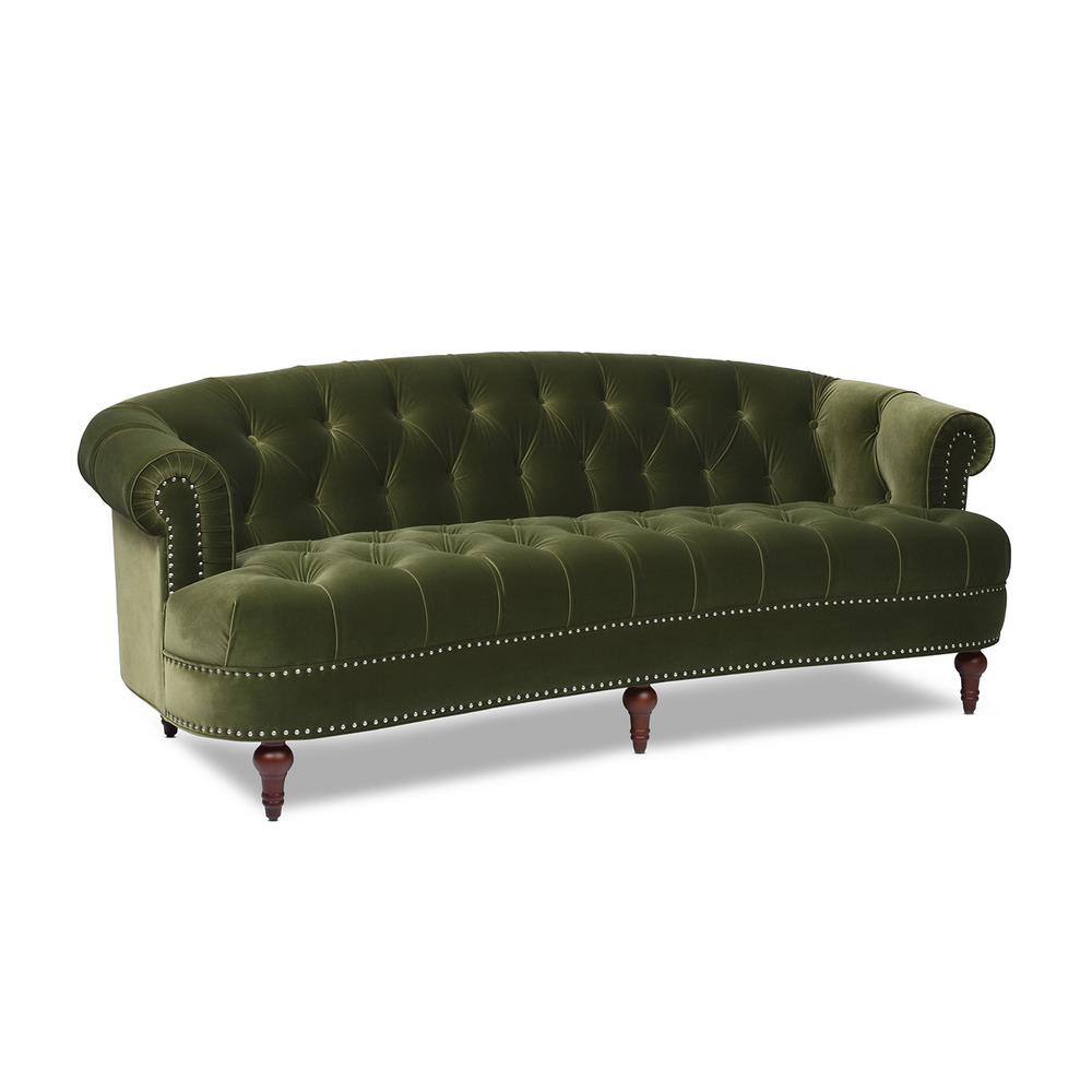 Olive Green Velvet Chesterfield Sofa with Nailhead Trim