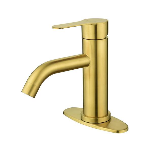 WELLFOR Single Handle Single Hole Bathroom Faucet with Deckplate Included in Brushed Gold