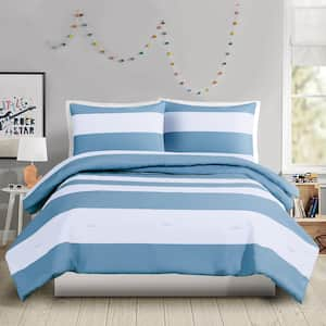 Lavelle Blue/White Stripe Microfiber Full/Queen 3-Piece Comforter Set